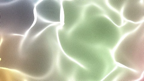 Glowing digital wave animation with wireframe and dots. 库存影片 344091075