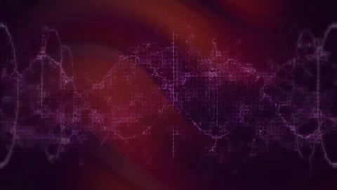 Glowing digital waveform lines streaming across abstract interface, linking Video stock 307461310