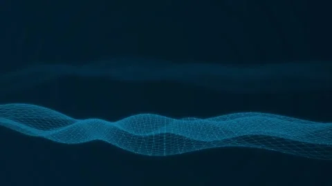 A glowing digital wireframe mesh wave flows in a seamless loop Stock Footage 340956990