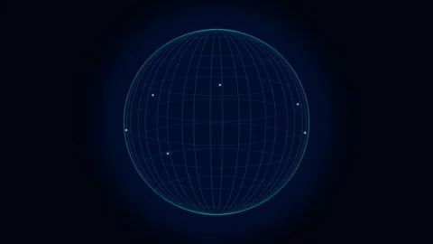 A glowing digital wireframe sphere against a dark background environment Stock Footage 338310166