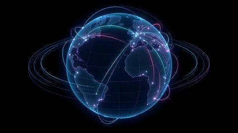 Glowing digital world globe with global communication network and connectio.. Stock Illustration