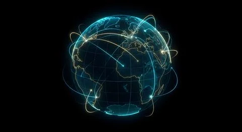 Glowing digital world globe with global communication network and connectio.. Stock Illustration