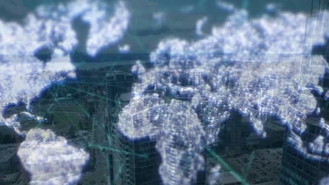 Glowing Digital World Map Animation Over Abstract Network Stock Footage 337733024