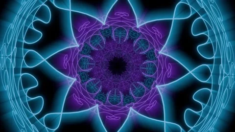 Glowing dimensional mandala with layered purple and blue floral patterns Stock Footage 343419899