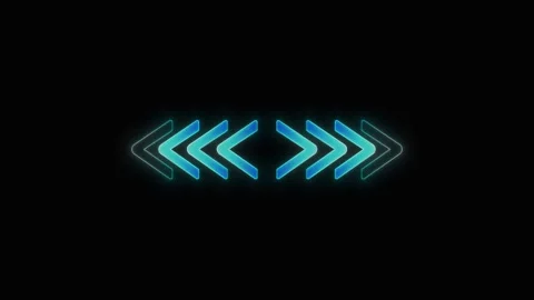 Glowing direction arrow icon visual bright cyan chevrons, soft neon edges, and b Stock Footage 340573191