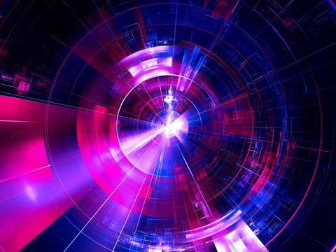 Glowing disc with cells and rays of light - abstract 3d illustration Stock Illustration