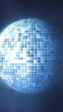 A glowing disco ball with pixelated surfaces reflecting light, surrounded b.. Stock Illustration