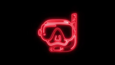 Glowing Diving Goggles Icon and Symbol in HD Video Neon Stock Footage 304558270