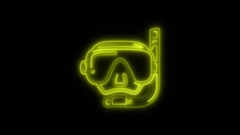 Glowing Diving Goggles Icon and Symbol in HD Video Neon Stock Footage 304558272