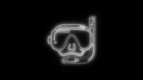 Glowing Diving Goggles Icon and Symbol in HD Video Neon Stock Footage 304558279