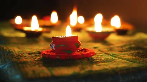 Glowing diwali lamp Stock Footage 158915765