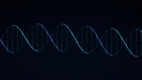 Glowing DNA double helix rotating on dark blue background, 4K loop 動画素材 347464382