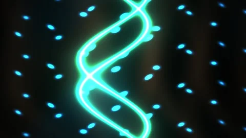 Glowing DNA double helix structure with blue dots on black background. Stock Footage 337463331