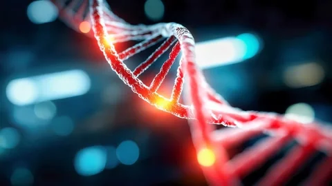 Glowing DNA Double Helix Symbolizing Genetics Biotechnology 4K Video stock 332133948