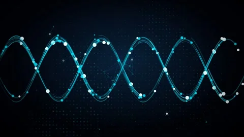 Glowing DNA helix of particles with triple turn dense cyber 動画素材 339317518