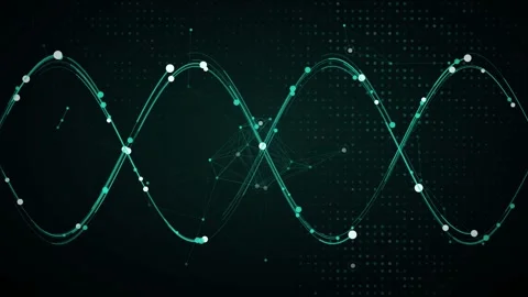 Glowing DNA helix of particles with wave plexus Video stock 339317558