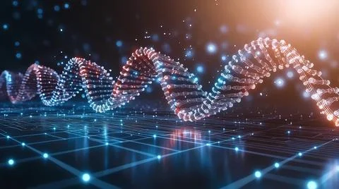 Glowing DNA Helix Structure in a Transparent Cell Design Stock Illustration