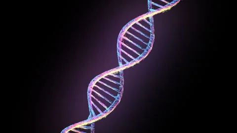 Glowing DNA molecule animation with vibrant neon fibers forming Vídeo Stock 347071982