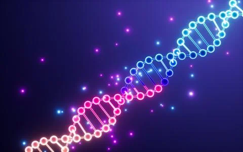Glowing DNA with particles, 3d rendering. Stock Illustration
