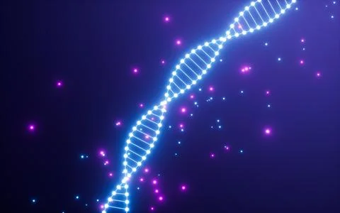 Glowing DNA with particles, 3d rendering. Stock-Illustration