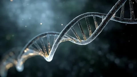 Glowing DNA spiral twists elegantly against a dark background Video stock 314718002