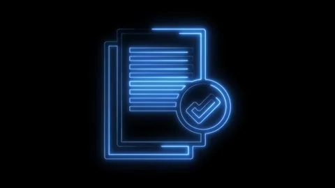 Glowing document with check mark neon style confirmation and verification Stock Footage 322969383