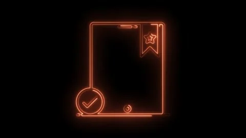 Glowing document with checkmark and bookmark animation on black background .. Stock Footage 316673050
