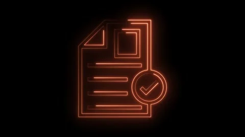 Glowing document checkmark icon animation on black background Stock Footage 322977595