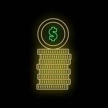 Glowing dollar coin stack earning financial wealth Stock Illustration