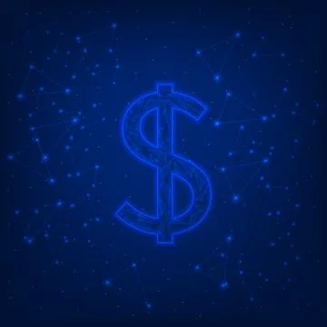 Glowing dollar sign on a blue background. Stock Illustration