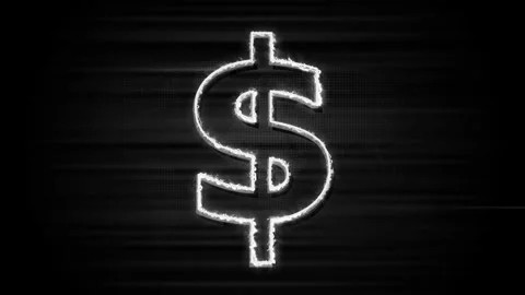 Glowing dollar sign on dark textured background with horizontal streaks ani.. Stock Footage 334760974