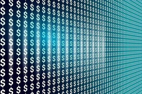 Glowing dollar sign pattern on blue gradient background representing Stock Illustration