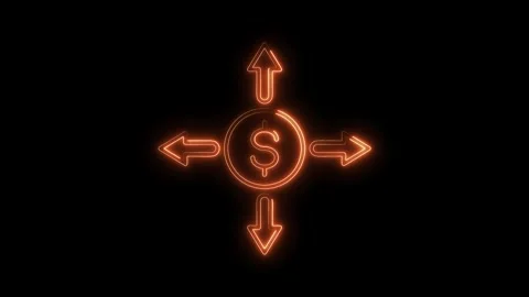 Glowing dollar symbol with arrows moving in all directions business finance.. Stock Footage 312333908