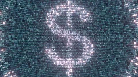 Glowing Dollar symbol made with computer symbols. Fintech related 3D rendering Stock-Illustration