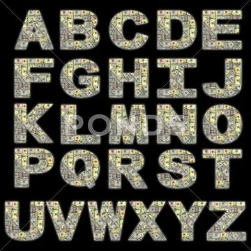 Glowing dollars font isolated on black illustration Stock Illustration