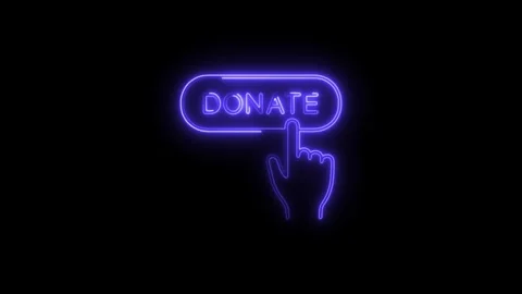 Glowing donate button with hand cursor animation on black background Stock Footage 308215426