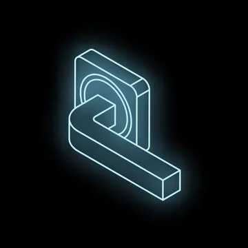 Glowing door handle isometric projection on black background Illustration