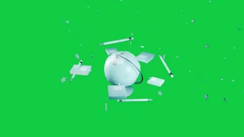 Glowing dot expanding into globe, pencils, stars orbiting to represent learning Stock Footage 339197943