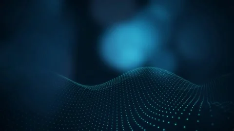 Glowing dot grid forming a wave like surface in dark blue Stock Footage 340877250