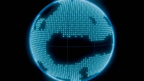 Glowing dot matrix world globe rotating loop 3D animation seamless loop Stock Footage 341086024