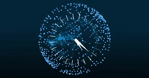 Glowing dots forming digital network pattern on clock face in animation style Stock Footage 305730311