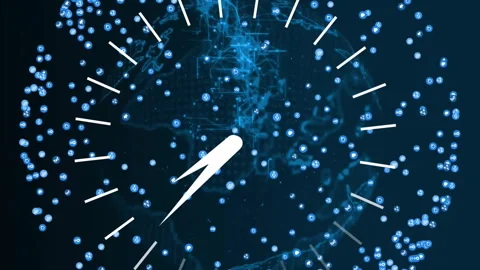 Glowing dots forming digital network pattern on clock face in animation style Stock Footage 313166724