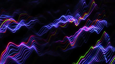 Glowing dotted lines made of points on the surface of waves Stock Footage 264030479