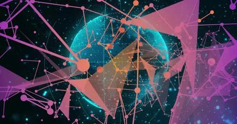 Glowing dotted sphere forming data globe in virtual space, showing network nodes Stock Illustration