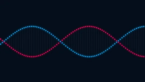 A glowing double helix dna strand rendered in vibrant red and blue neon light Vídeos de archivo 335145854