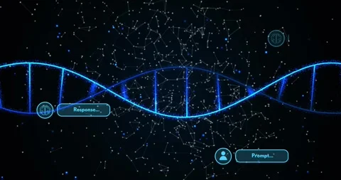 Glowing double helix responding to prompt bubble appearing, oscillating and Stock Footage 331126207