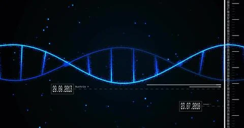 Glowing double-helix waveform pulsing across dark canvas, linking 29 Stock Illustration