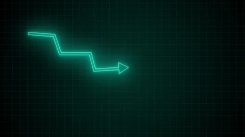 Glowing Downward Zigzag Arrow Animation, Business Data Visualization, Neon .. Stock Footage 313753692