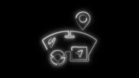 Glowing Driverless Icon and Symbol in HD Video Neon Stock Footage 304559490