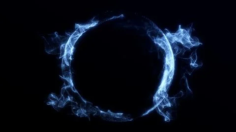 Glowing dynamic waveform energy sphere from particles flowing on black abst.. Stock Illustration